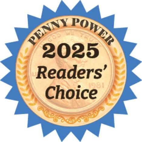 Logo of Penny Power 2025 Readers' Choice award, for which Physical Therapy at St. Luke's was recognized as the BEST Rehabilitation/Physical Therapy